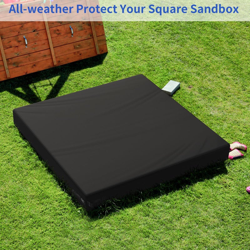 Yexcend Sandbox Cover, 420D Oxford Cloth Waterproof Outdoor Square Sand Box Cover for Kids, Protect Sandbox Sand and Toys(Black,80"" X 80"" X 8"") - Image 2